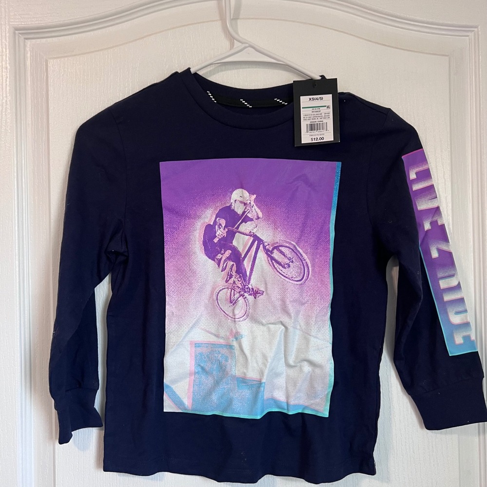 Target Boys Navy Blue BMX Graphic Long Sleeve T-Shirt XS 4/5 Live Ride NVY/6MG3P
